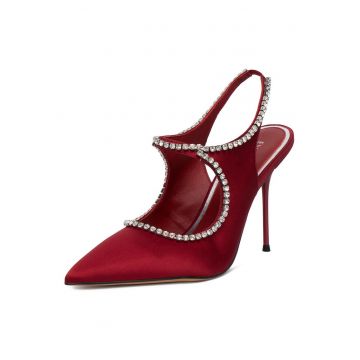 Pantofi dama -  toc ascutit - rosu - textil