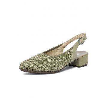 Pantofi dama  verde - material textil si piele ecologica - varf ascutit - toc bloc