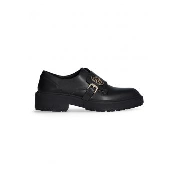 Pantofi de piele cu monograma metalica - Negru