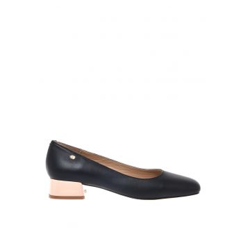 Pantofi din piele cu varf patrat - Negru