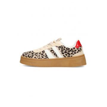Pantofi din piele ecologica si material textil cu talpa cu aspect masiv si animal print LILLY