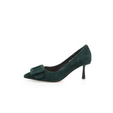 Pantofi din piele intoarsa cu o catarama decorativa - Verde