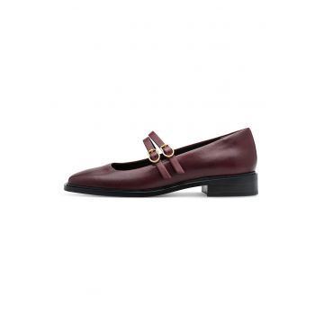 Pantofi Mary Jane din piele cu varf patrat - Maro cognac