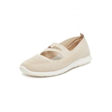 Pantofi pentru dama -  bej - textil - varf rotund -