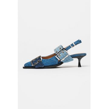 Pantofi slingback cu aspect de denim si catarame - Albastru