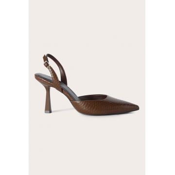 Pantofi slingback cu aspect de piele de sarpe - Maro pamantiu