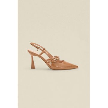 Pantofi slingback cu varf ascutit - Maro camel