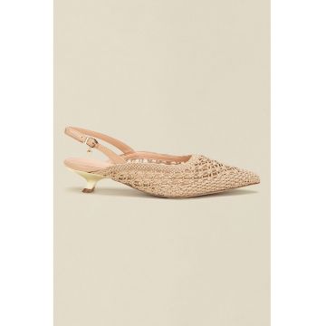 Pantofi slingback cu varf rotund - Bej inchis