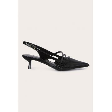 Pantofi slingback de piele lacuita cu toc kitten - Negru