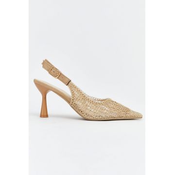 Pantofi slingback texturati cu varf ascutit - Bej