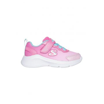 Pantofi sport de plasa cu garnituri de piele ecologica si velcro - Roz/Albastru deschis