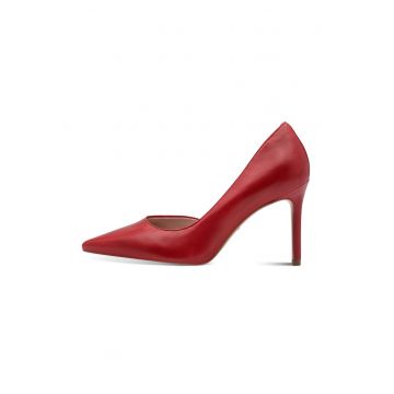 Pantofi stiletto cu toc inalt si decupaj lateral - Rosu inchis