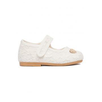 Balerini copii -  alb - textil - piele naturala - velcro -