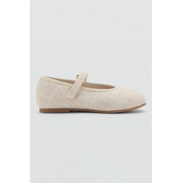 Balerini Mary Jane din material textil - Bej deschis