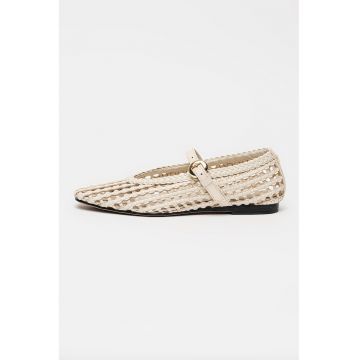 Balerini Mary Jane din piele ecologica cu design perforat - Bej inchis