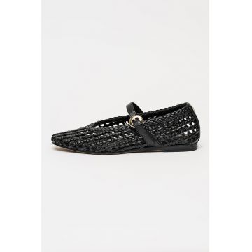 Balerini Mary Jane din piele ecologica cu design perforat - Negru