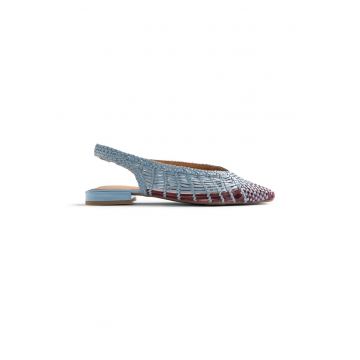 Balerini slingback de piele cu design impletit - Albastru pastel