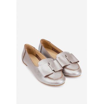 Mocasini dama taupe din piele naturala cu funda