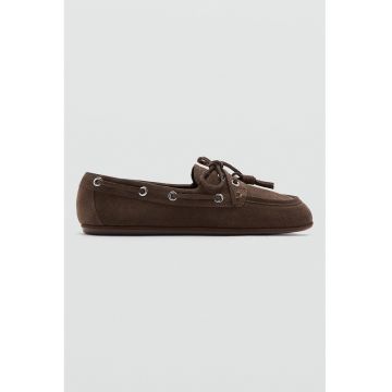 Pantofi ajustabili din piele intoarsa - Maro inchis