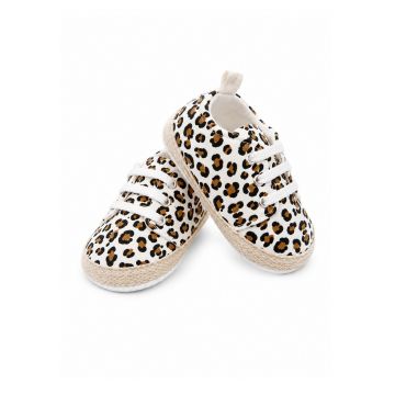 Pantofi bebe leopard tip sneakers cu talpa antiderapanta si sireturi moi