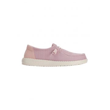 Pantofi boat wedge din material textil - Roz deschis