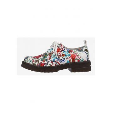 Pantofi casual cu imprimeu floral si inchidere cu sireturi