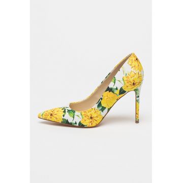 Pantofi cu toc stiletto si imprimeu floral Fresh - Verde/Galben