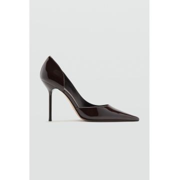 Pantofi D'Orsay de piele lacuita cu toc - Maro inchis