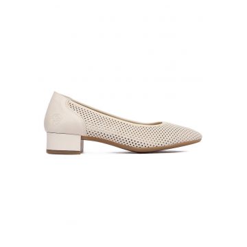 Pantofi dama  bej - piele naturala - varf rotund -