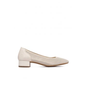 Pantofi dama -  bej - piele naturala - varf rotund -