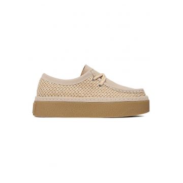 Pantofi dama  bej - textil - varf rotund -