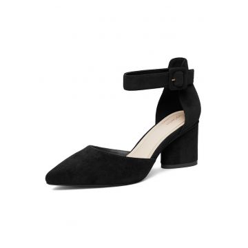 Pantofi dama -  clasic - toc bloc - textil - negru