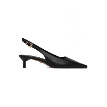 Pantofi dama -  cu toc ascutit - negru - piele naturala