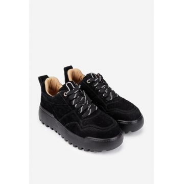 Pantofi dama din piele intoarsa neagra 41