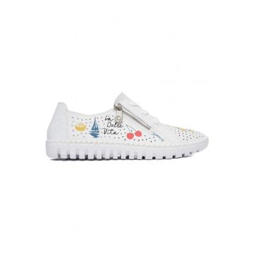 Pantofi dama -  M2310-80 - piele naturala - alb - fermoar -