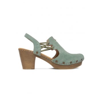 Pantofi dama -  model 66775-52 - piele naturala - verde - varf rotund -