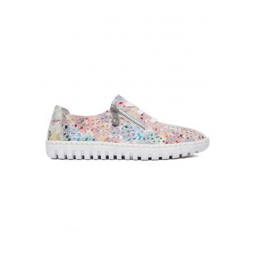 Pantofi dama -  multicolor - piele naturala - fermoar -