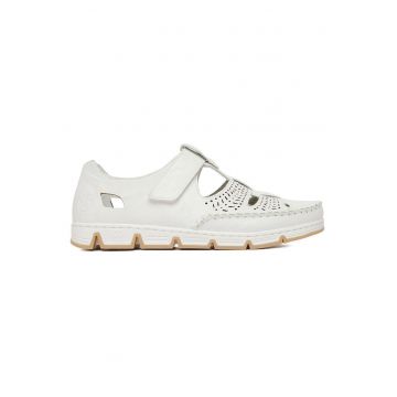 Pantofi dama  piele naturala - alb - inchidere velcro - talpa profilata -