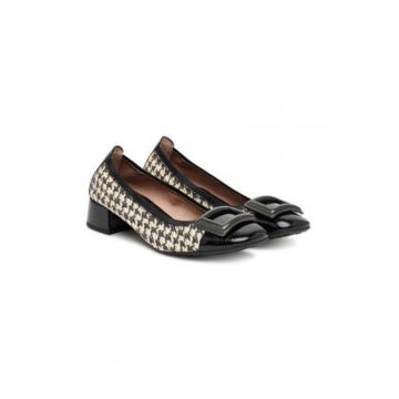 Pantofi dama -  piele naturala - alb si negru - imprimeu elegant