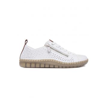 Pantofi dama -  piele naturala - alb - varf rotund -