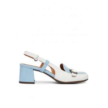 Pantofi dama -  piele naturala - clasic - alb/albastru
