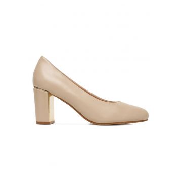 Pantofi dama  piele naturala - varf rotund - Bej