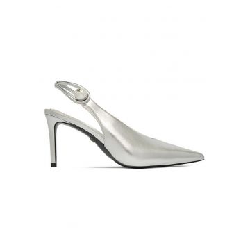 Pantofi dama -  toc ascutit - argintiu - piele naturala -