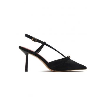 Pantofi dama -  toc ascutit - negru - piele naturala -
