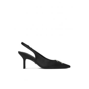 Pantofi dama -  toc ascutit - negru - textil -