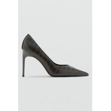 Pantofi de piele ecologica cu model piele de reptila - Negru