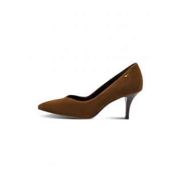 Pantofi de piele intoarsa si toc inalt - Maro pamantiu