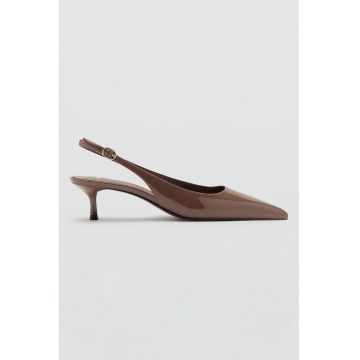 Pantofi din piele ecologica cu toc kitten - Maro inchis
