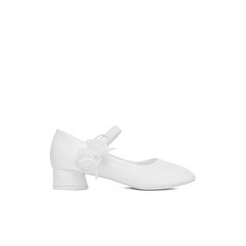 Pantofi fete  balerina - piele ecologica - alb
