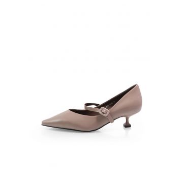 Pantofi Mary-Jane din piele lacuita cu toc kitten  261105 - Maro